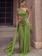 Sultry Ruched One Shoulder Cutout Maxi Dress