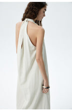 Flowy Halter V - Neck Maxi Dress with Pockets - EveningVerse - 8