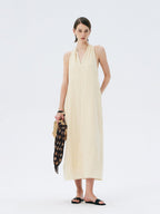 Flowy Halter V - Neck Maxi Dress with Pockets - EveningVerse - 13