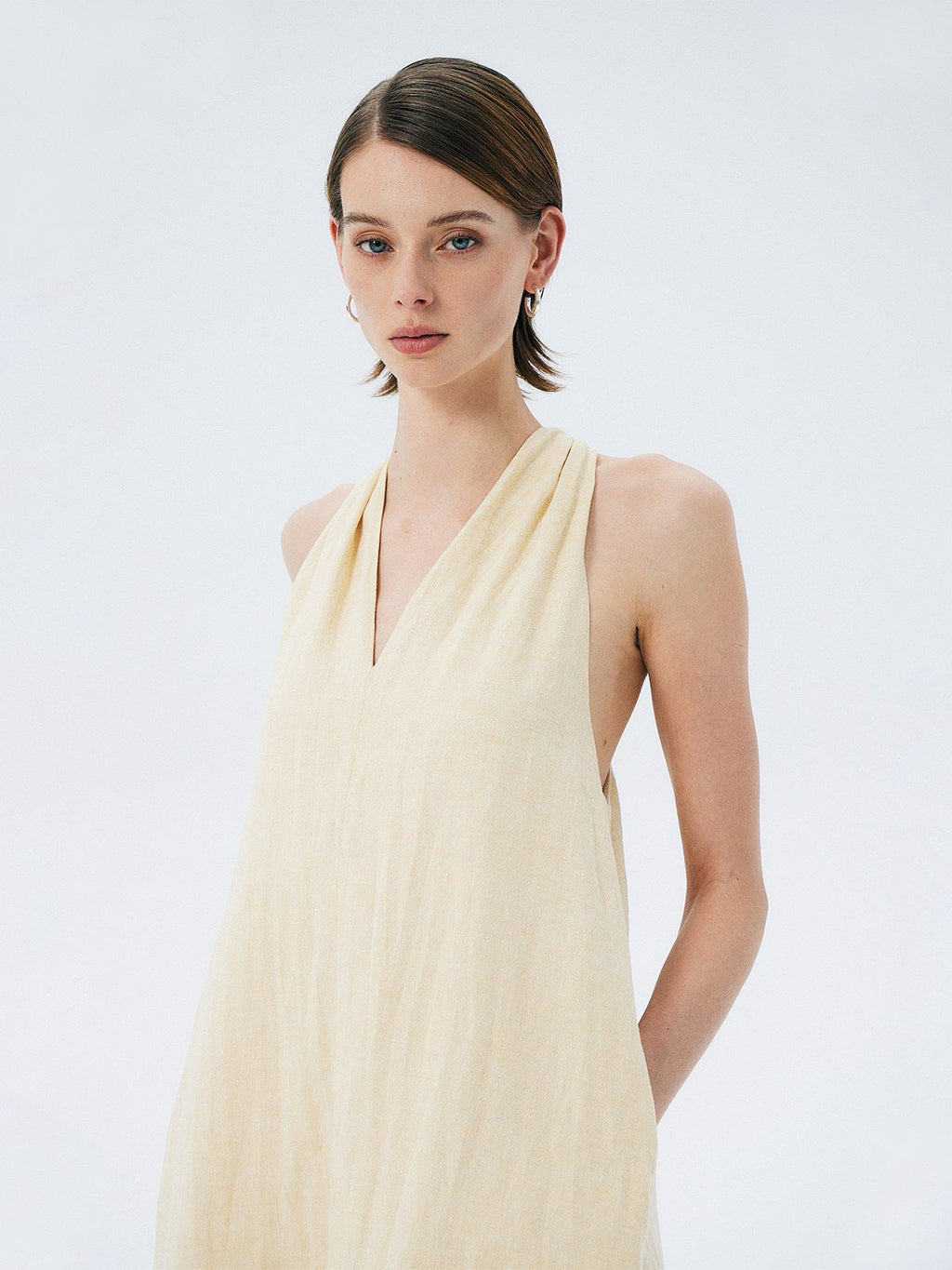 Flowy Halter V - Neck Maxi Dress with Pockets - EveningVerse - 3