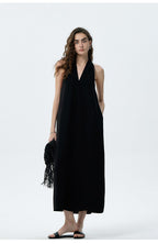 Flowy Halter V - Neck Maxi Dress with Pockets - EveningVerse - 5