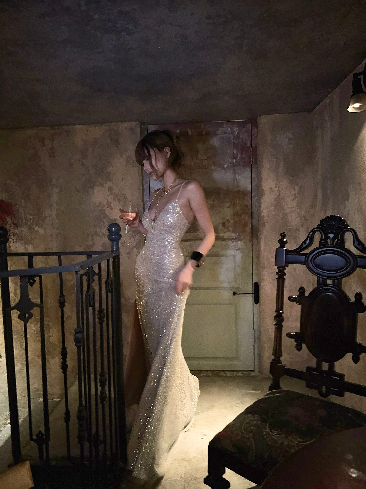 Golden Maxi Dress Sequin Mermaid Sweetheart Lace - up Back - EveningVerse - 1 Main image