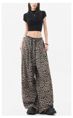 Gray /brown Leopard Print Elastic Waist Wide Leg Casual Pants - EveningVerse - 8