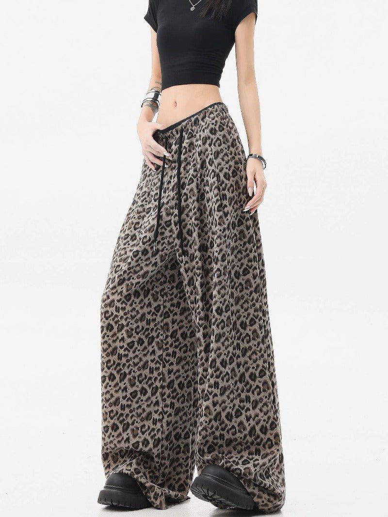 Gray /brown Leopard Print Elastic Waist Wide Leg Casual Pants Secondary image