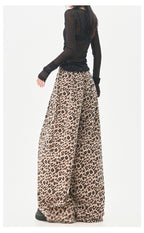Gray /brown Leopard Print Elastic Waist Wide Leg Casual Pants - EveningVerse - 9