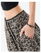 Gray /brown Leopard Print Elastic Waist Wide Leg Casual Pants - EveningVerse - 5