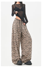 Gray /brown Leopard Print Elastic Waist Wide Leg Casual Pants - EveningVerse - 10