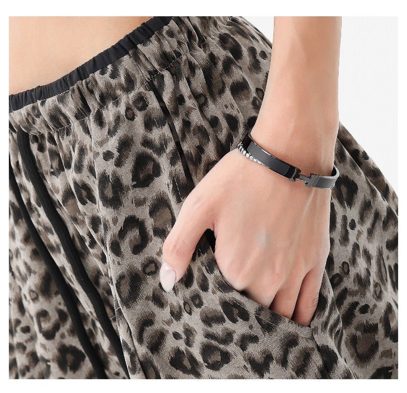 Gray /brown Leopard Print Elastic Waist Wide Leg Casual Pants - EveningVerse - 14