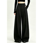 Gray/Black Pleated High Waist Wide Leg Extra Long Pants - EveningVerse - 11