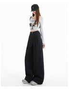 Khaki/Navy High Waist Wide Leg Straight Pants - EveningVerse - 4
