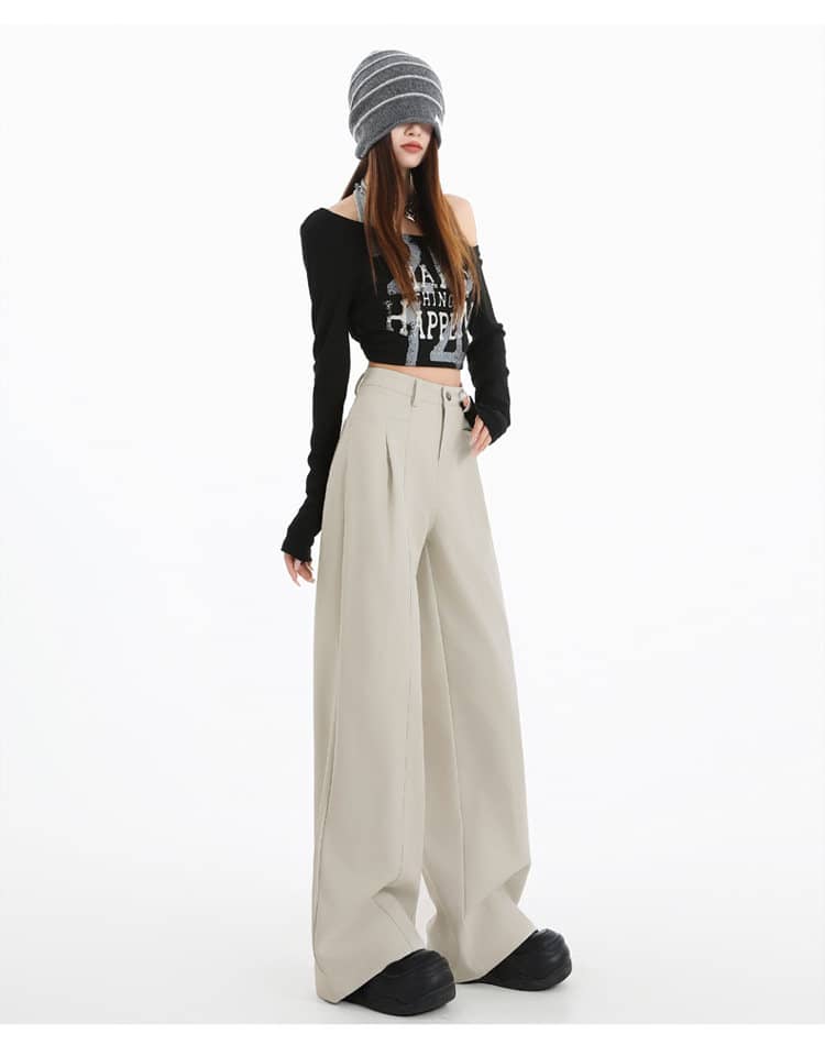 Khaki/Navy High Waist Wide Leg Straight Pants Secondary image