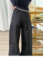 Khaki/Navy High Waist Wide Leg Straight Pants - EveningVerse - 10