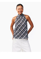 Lemon Yellow & Navy Blue Cotton Plaid Halter Top - EveningVerse9