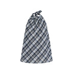 Lemon Yellow & Navy Blue Cotton Plaid Halter Top - EveningVerse12