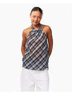 Lemon Yellow & Navy Blue Cotton Plaid Halter Top - EveningVerse8