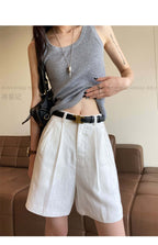 Linen/White High Waist Pleated Linen Shorts - EveningVerse - 8