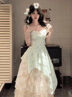 Mint Green Fit - and - Flare Midi Lace Off - the - shoulder Dress | Mint Green Lace Fit - and - Flare Midi Dress - EveningVerse - 3