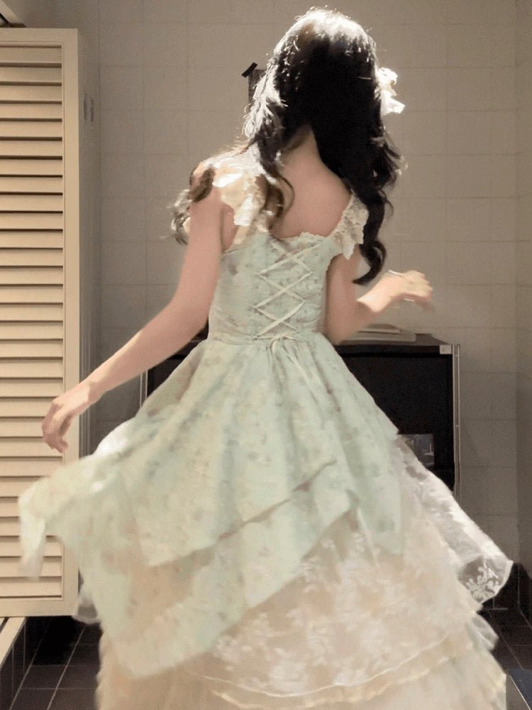 Mint Green Fit - and - Flare Midi Lace Off - the - shoulder Dress | Mint Green Lace Fit - and - Flare Midi Dress - EveningVerse - 5