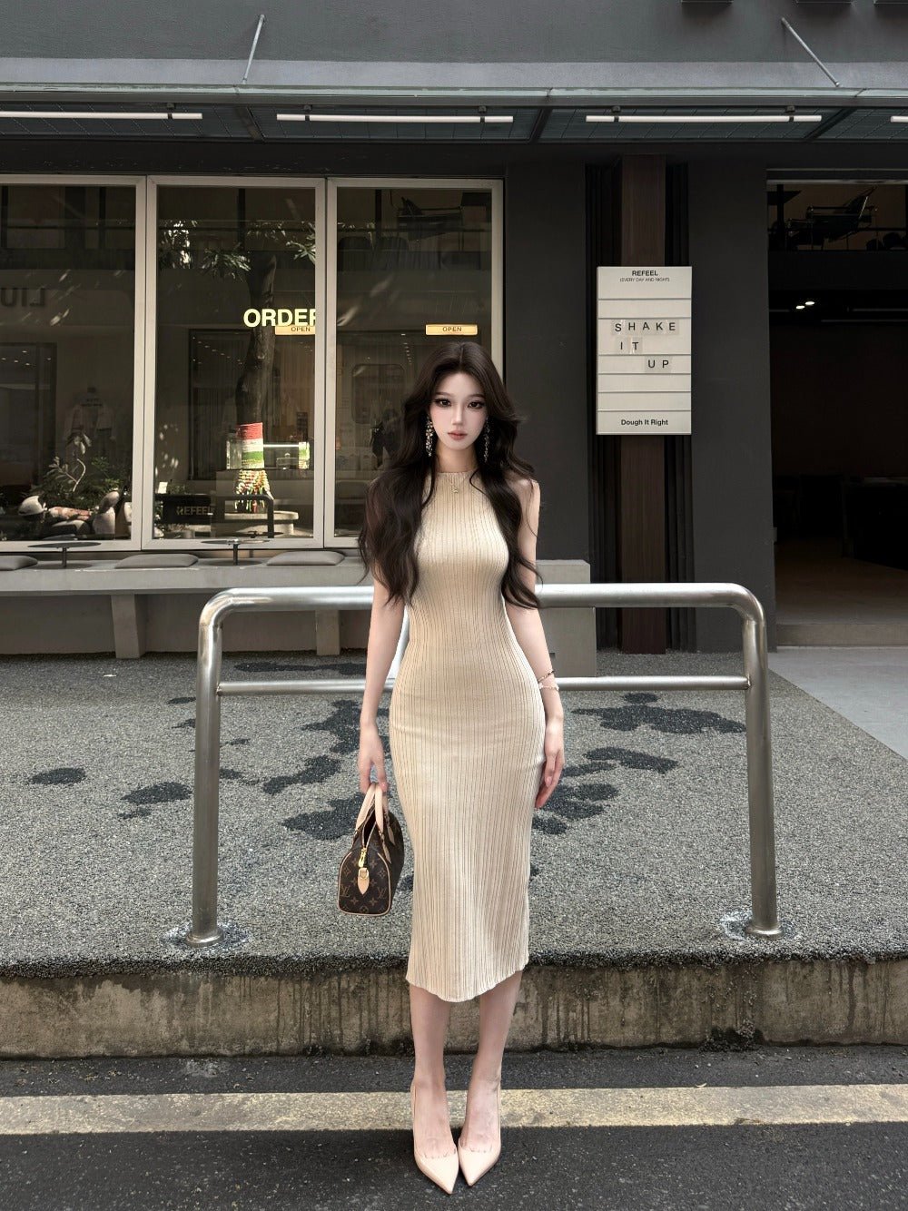 Multi Color Sleeveless Ribbed Knit Bodycon Midi Dress - EveningVerse - 2