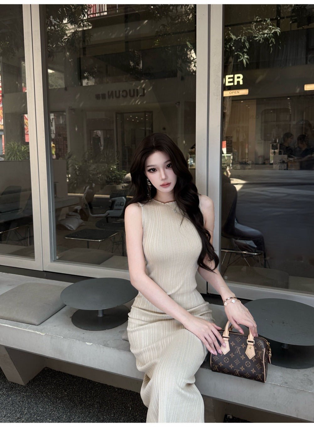 Multi Color Sleeveless Ribbed Knit Bodycon Midi Dress - EveningVerse - 5