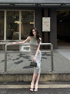 Multi Color Sleeveless Ribbed Knit Bodycon Midi Dress - EveningVerse - 3