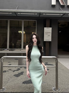 Multi Color Sleeveless Ribbed Knit Bodycon Midi Dress - EveningVerse - 13