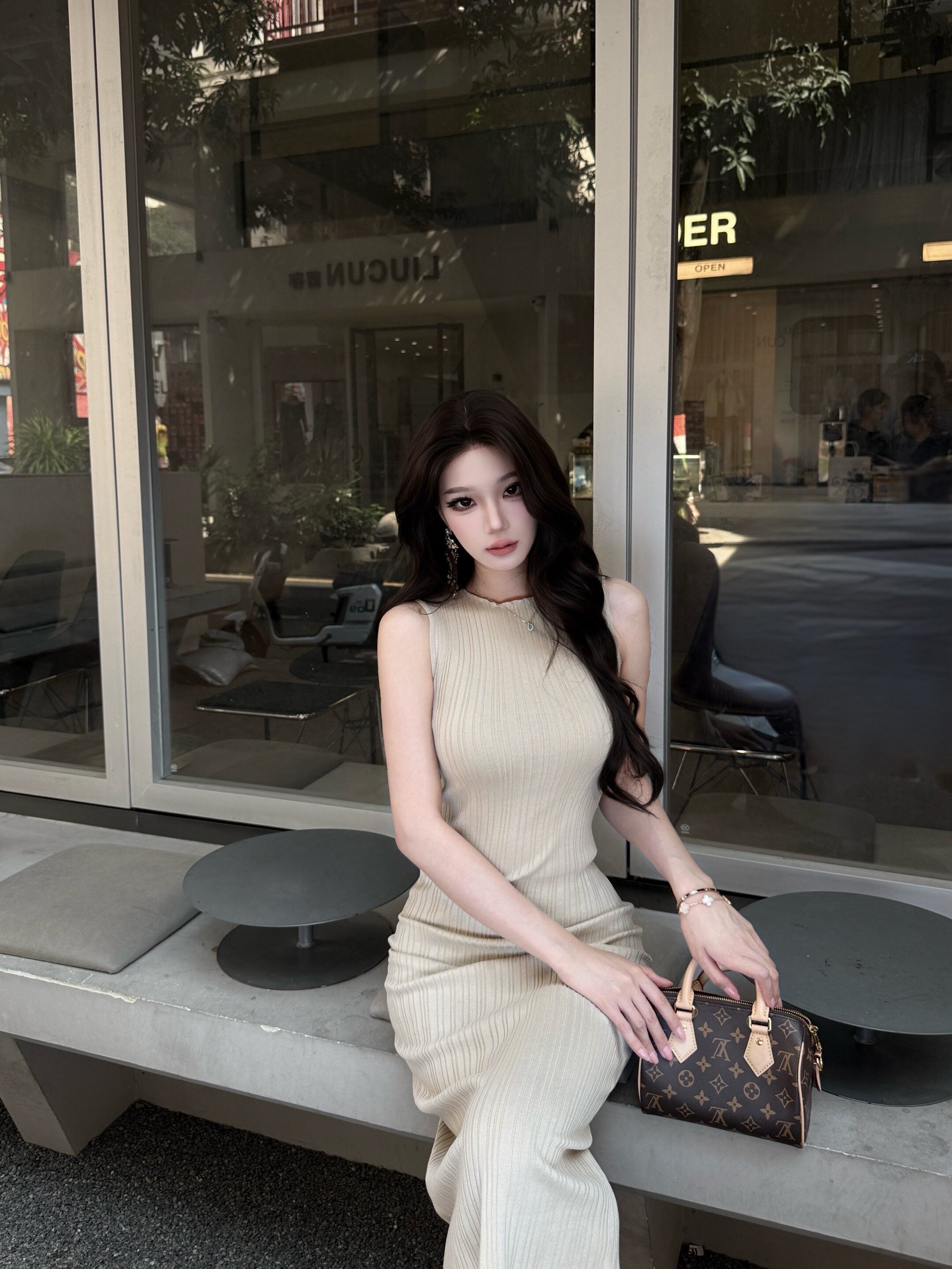 Multi Color Sleeveless Ribbed Knit Bodycon Midi Dress - EveningVerse - 10
