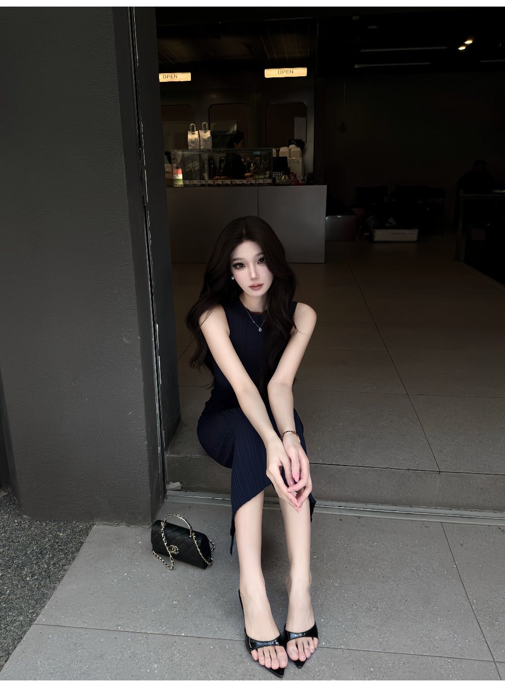 Multi Color Sleeveless Ribbed Knit Bodycon Midi Dress - EveningVerse - 4