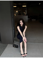 Multi Color Sleeveless Ribbed Knit Bodycon Midi Dress - EveningVerse - 4