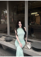 Multi Color Sleeveless Ribbed Knit Bodycon Midi Dress - EveningVerse - 7