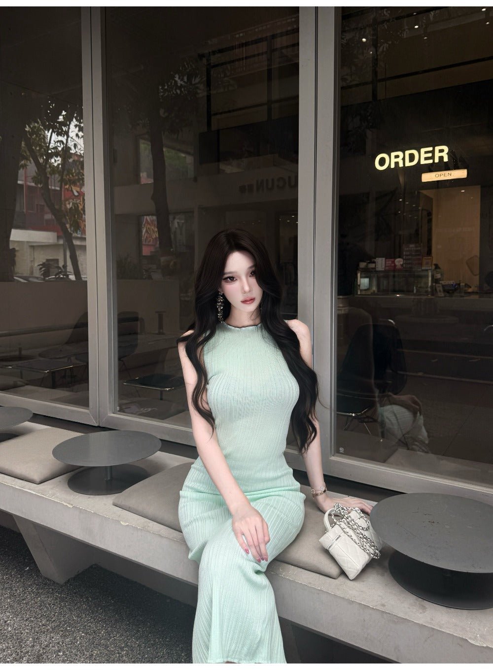 Multi Color Sleeveless Ribbed Knit Bodycon Midi Dress - EveningVerse - 7