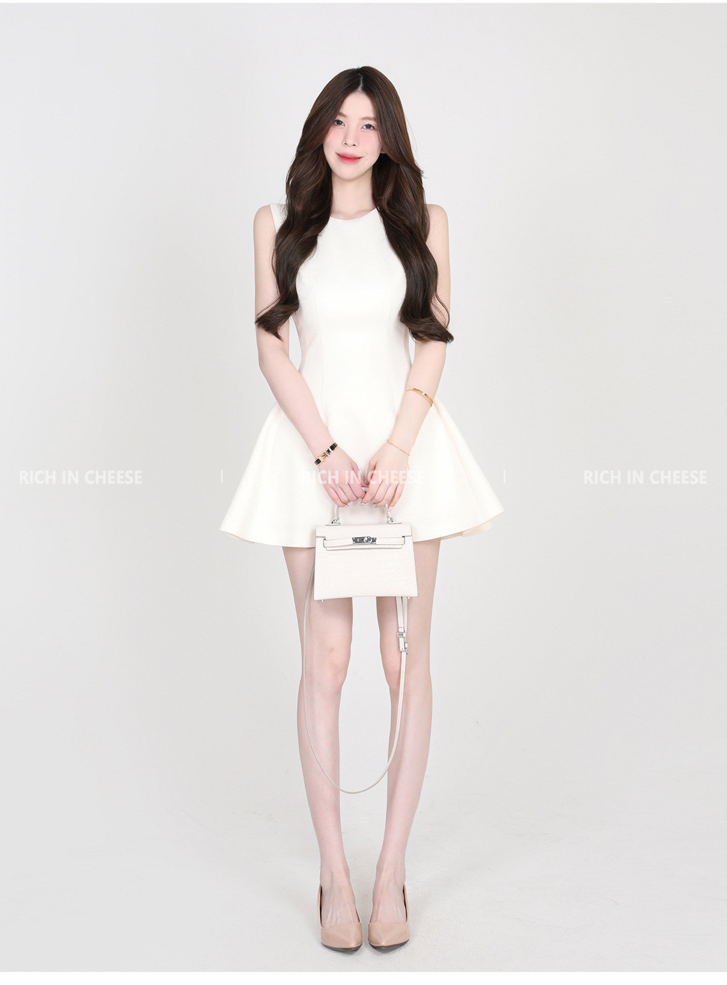 Multi Color Sleeveless Round Neck A - Line Mini Dress - EveningVerse - 1 Main image