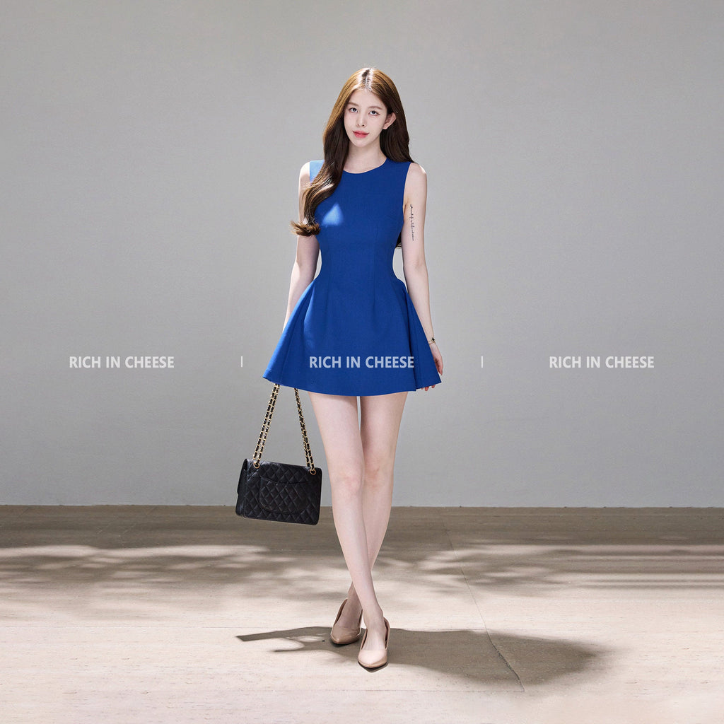Multi Color Sleeveless Round Neck A - Line Mini Dress - EveningVerse - 12
