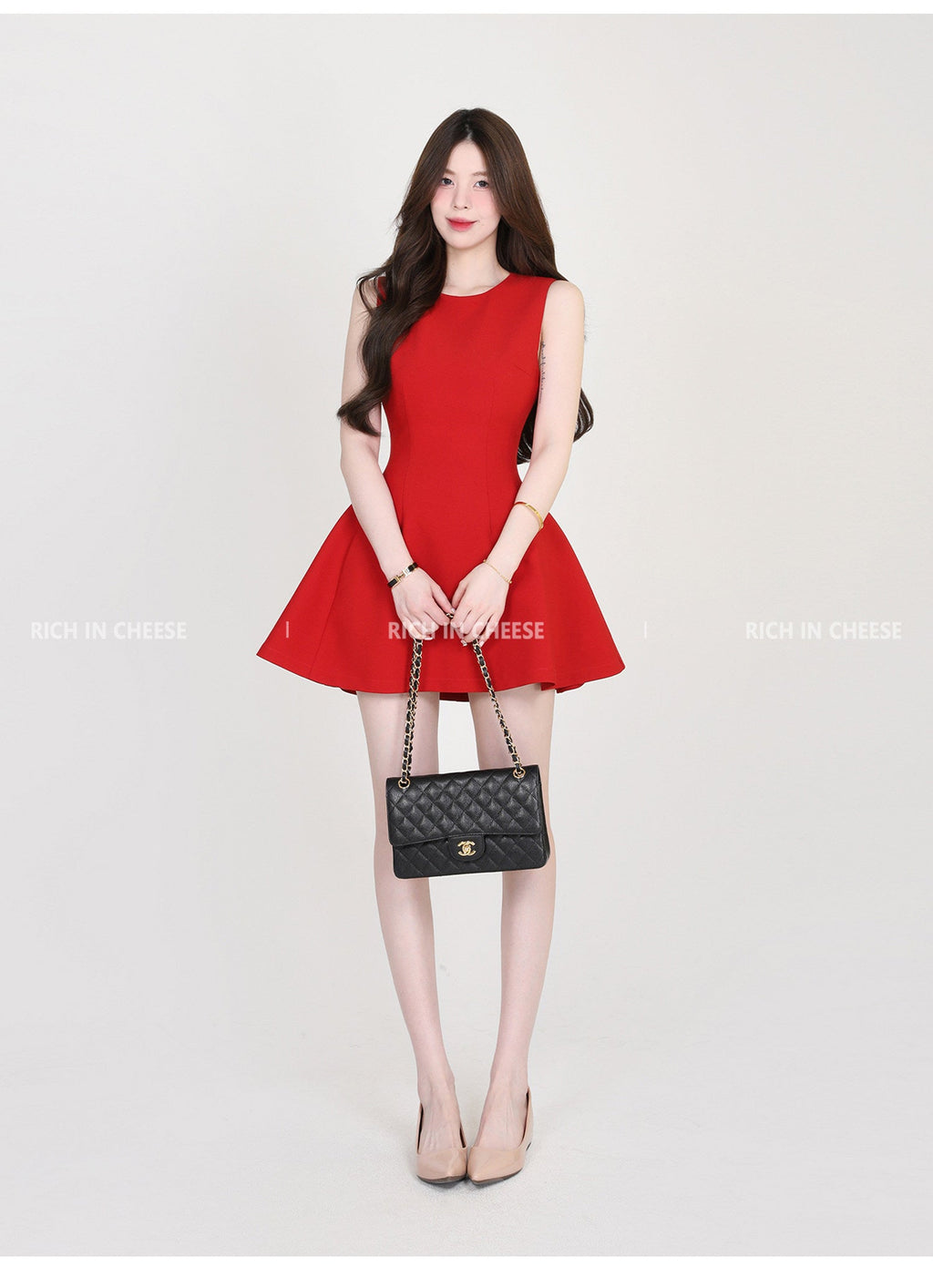 Multi Color Sleeveless Round Neck A - Line Mini Dress - EveningVerse - 4