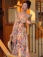 Off Shoulder Floral Ruffle High Waist A - line Dress - EveningVerse - 14