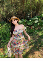 Off Shoulder Floral Ruffle High Waist A - line Dress - EveningVerse - 1