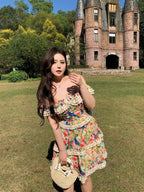 Off Shoulder Floral Ruffle High Waist A - line Dress - EveningVerse - 10