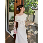 Off Shoulder Midi Wedding Guest Dress - EveningVerse - 9