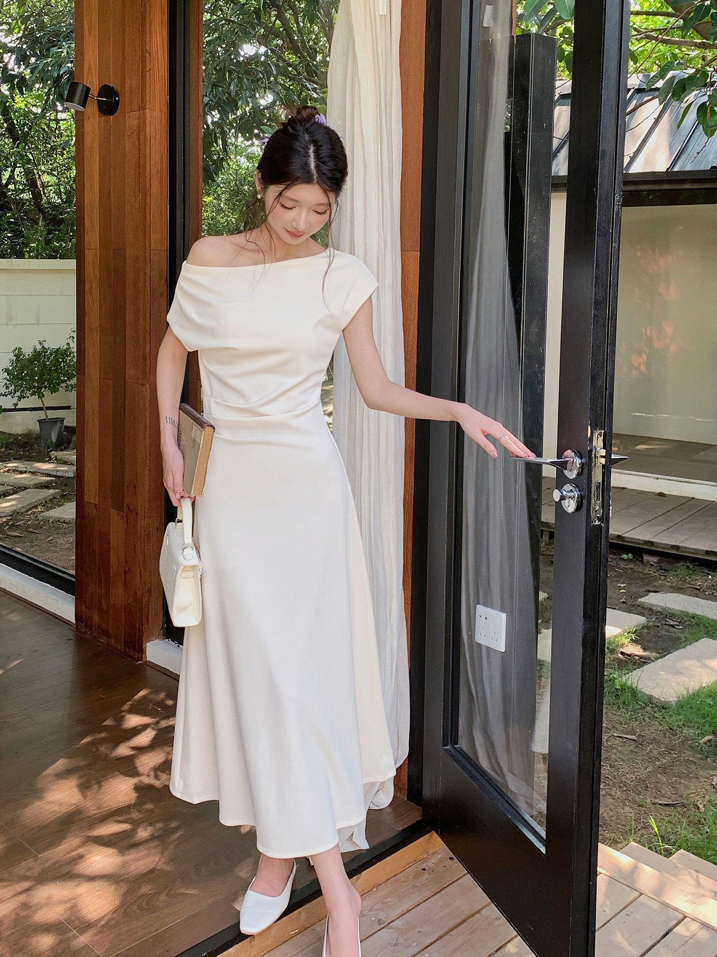 Off Shoulder Midi Wedding Guest Dress - EveningVerse - 5