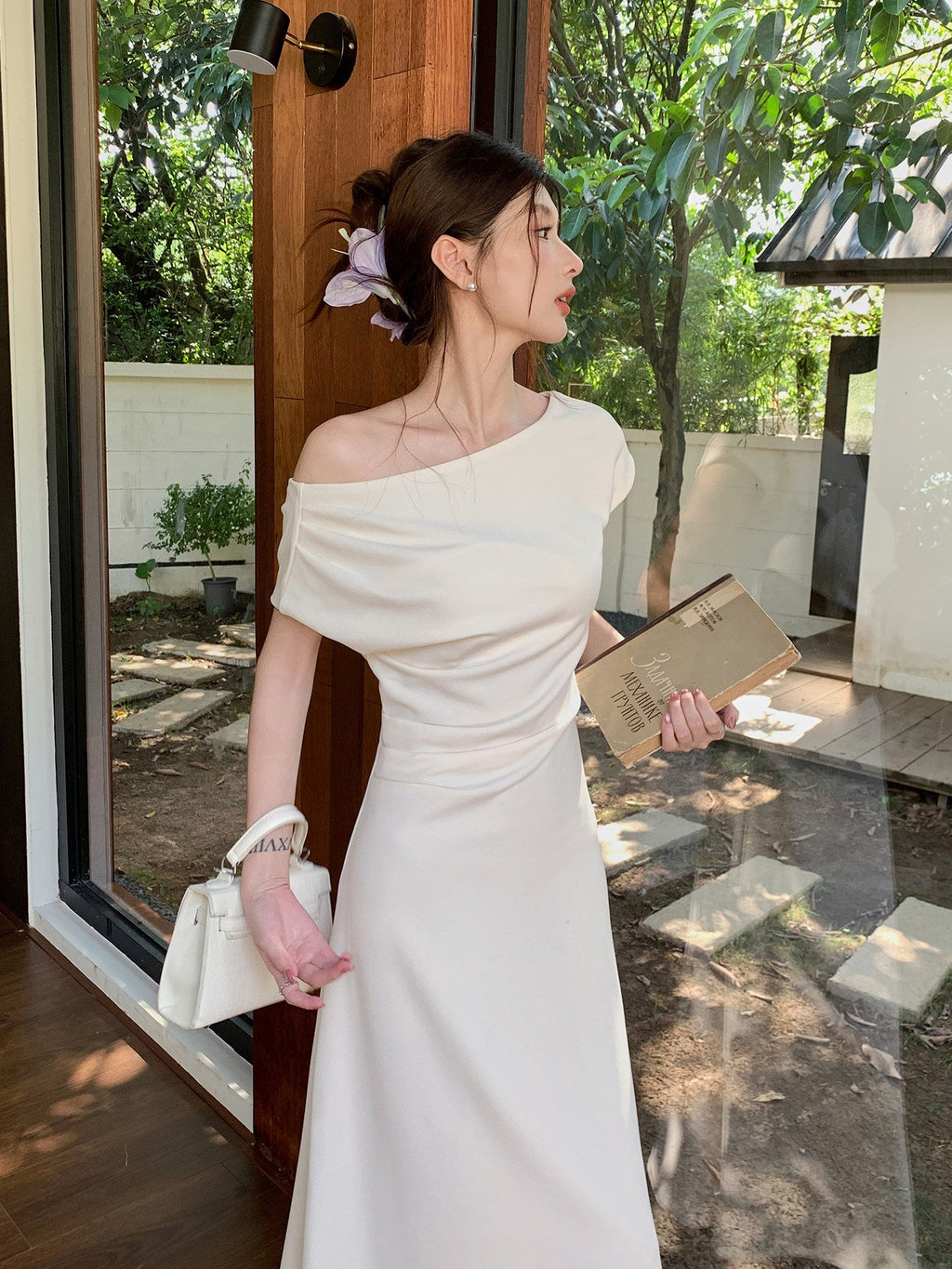 Off Shoulder Midi Wedding Guest Dress - EveningVerse - 1