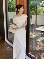 Off Shoulder Midi Wedding Guest Dress - EveningVerse - 2