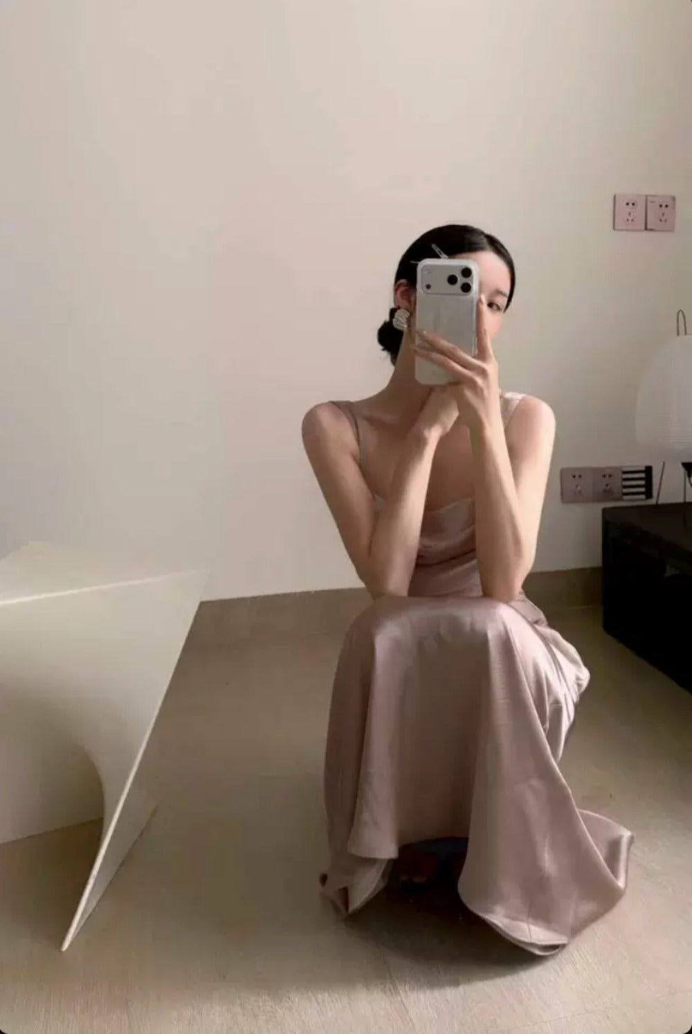 Pearl White/Champagne Gold Satin Square Neck Ruched Maxi Dress - EveningVerse - 8