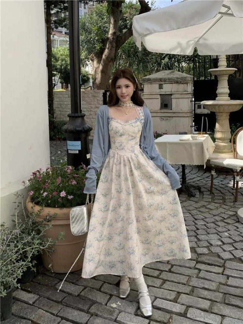 Plus Size Floral Sweetheart Cami Maxi Dress Cardigan Set - EveningVerse - 13