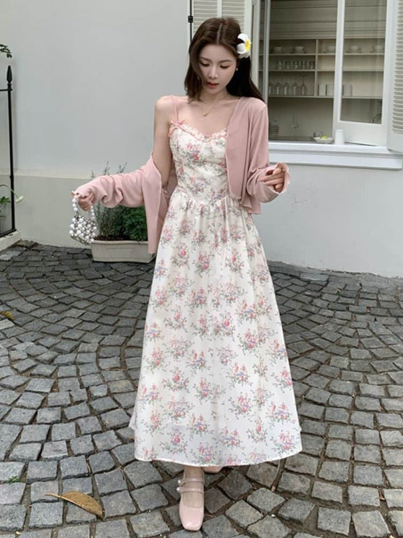 Plus Size Floral Sweetheart Cami Maxi Dress Cardigan Set - EveningVerse - 11