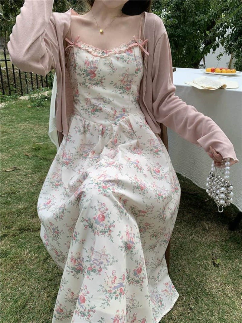 Plus Size Floral Sweetheart Cami Maxi Dress Cardigan Set - EveningVerse - 7