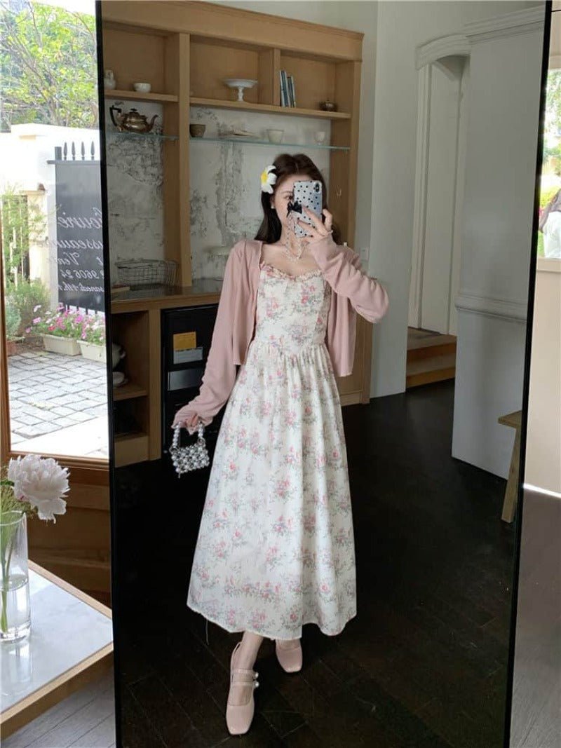 Plus Size Floral Sweetheart Cami Maxi Dress Cardigan Set - EveningVerse - 14