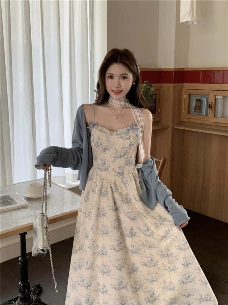 Plus Size Floral Sweetheart Cami Maxi Dress Cardigan Set - EveningVerse - 1 Main image