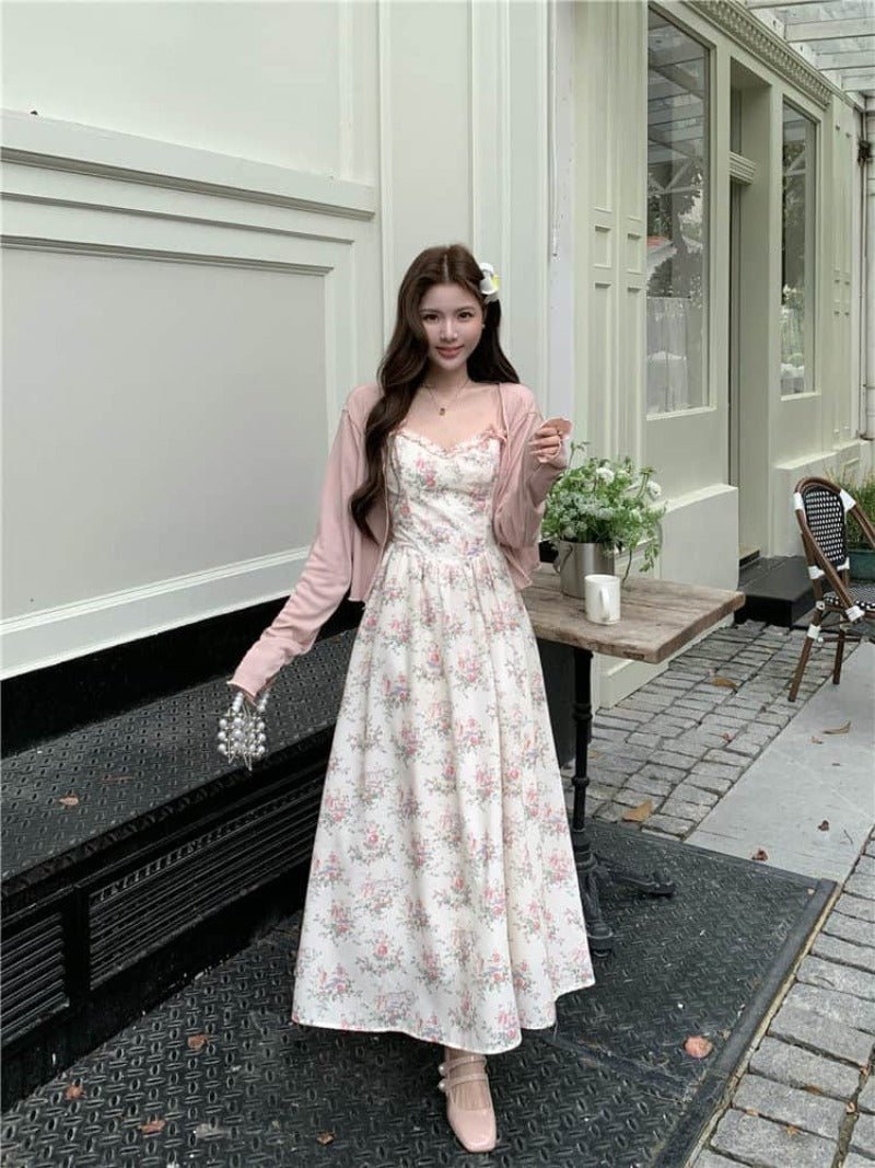 Plus Size Floral Sweetheart Cami Maxi Dress Cardigan Set - EveningVerse - 5