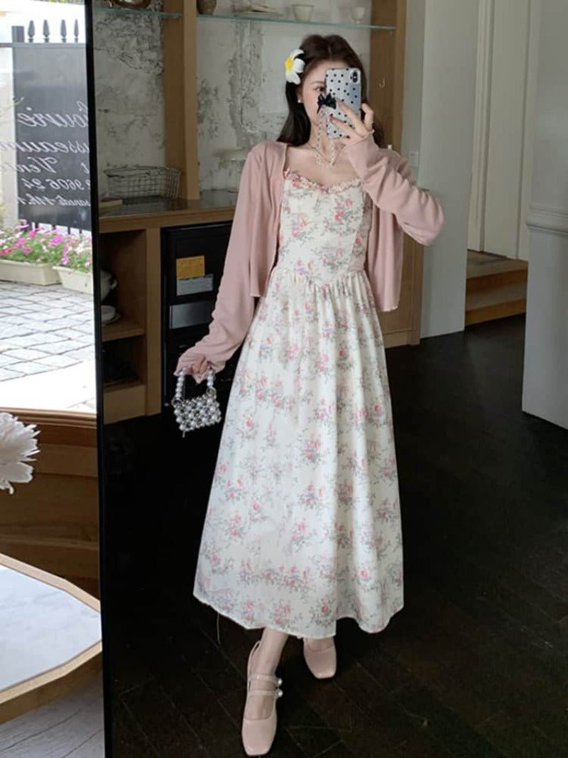 Plus Size Floral Sweetheart Cami Maxi Dress Cardigan Set - EveningVerse - 12
