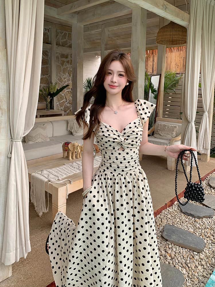 Polka Dot V-Neck Twisted Bust Flutter Sleeve Maxi Dress Secondary image